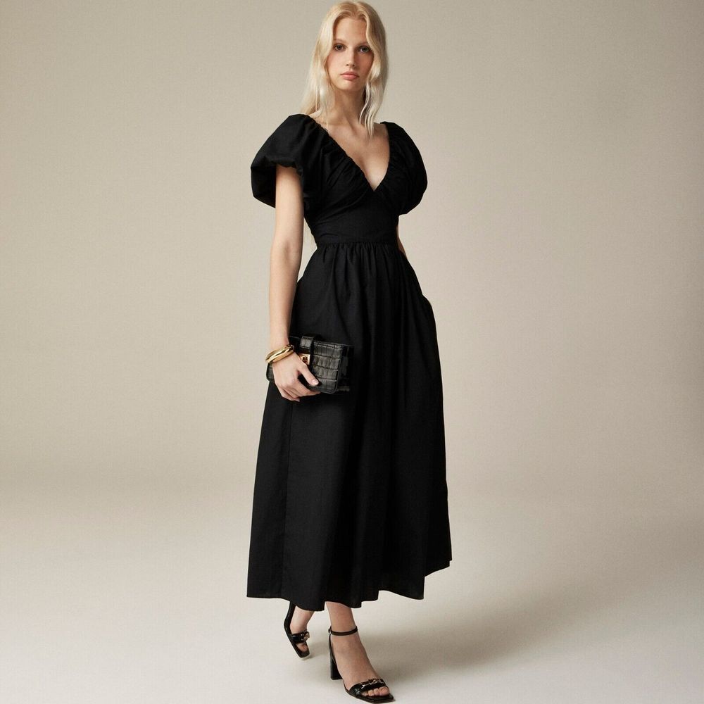 J.Crew Women's Collection Cecily Dress in Cotton Poplin Black Size 2‎